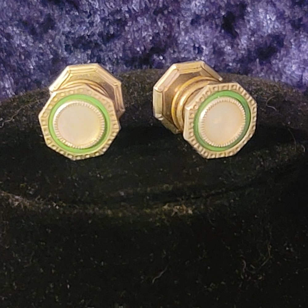 Vintage 1920s Mother of Pearl and Celluloid Button Cuff Links from Snap Link